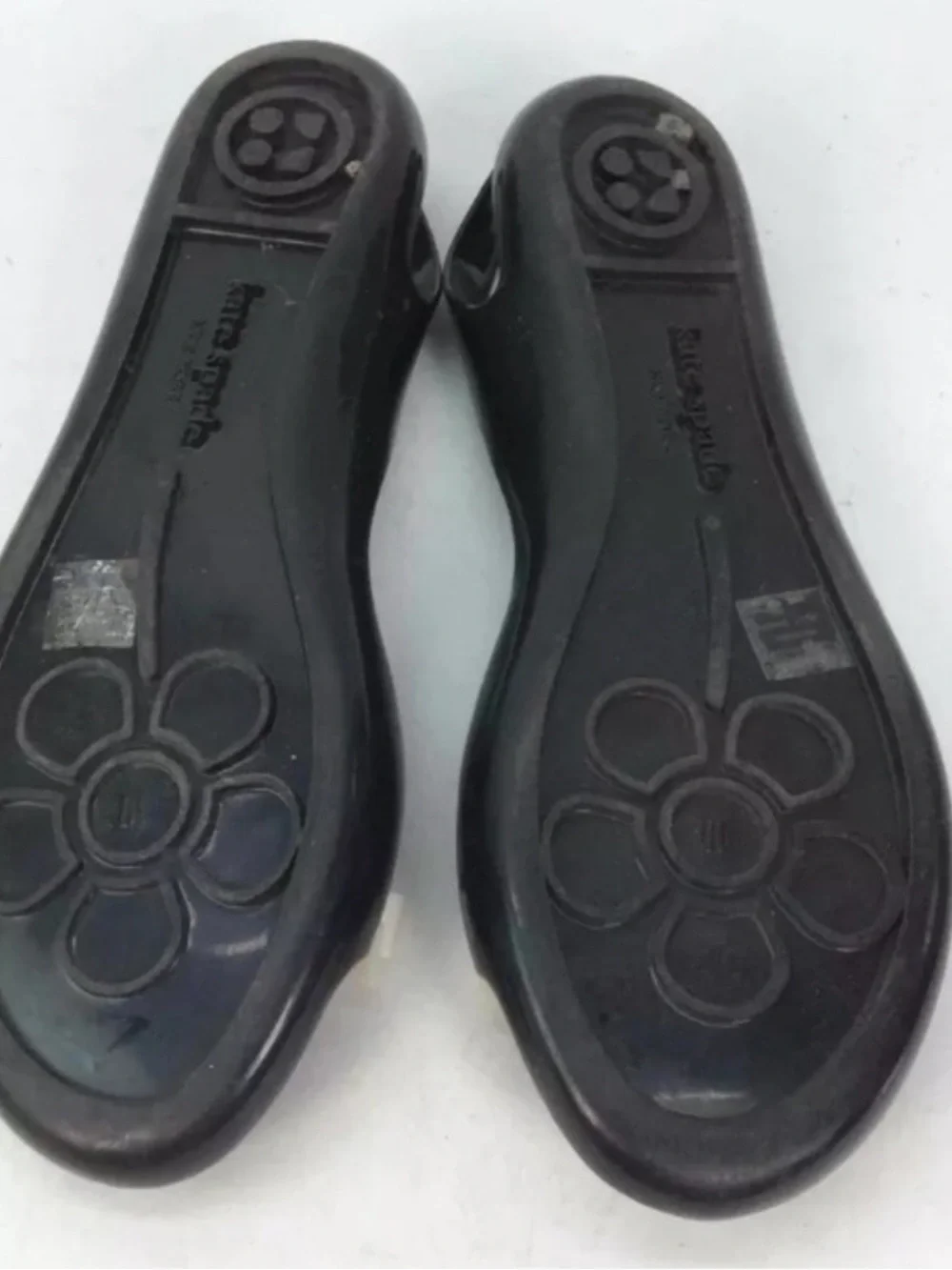 kate spade Black Jelly Flats with Cream Bow and Gold Accent